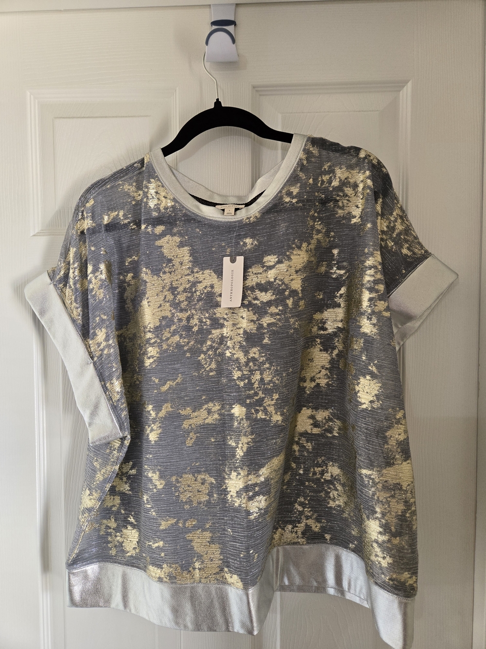 Anthropologie Gray Top with Gold Foil Accents